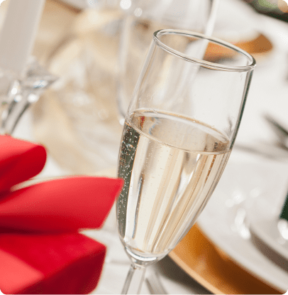 Champagne flute on elegant table setting