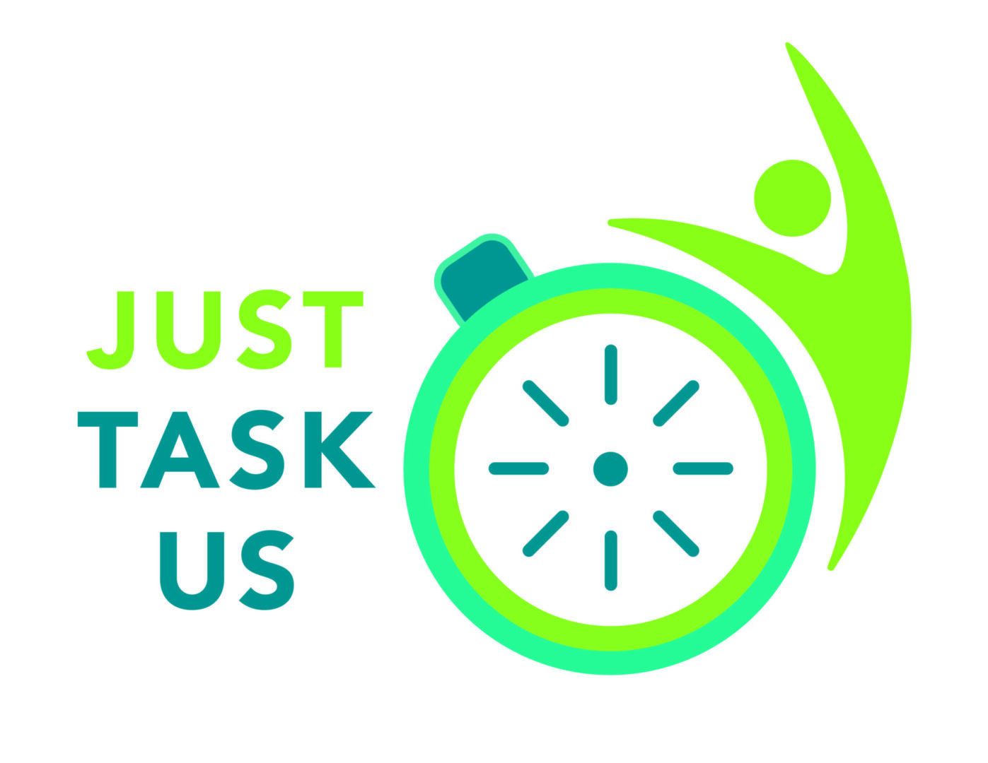 Logo featuring person and stopwatch design.