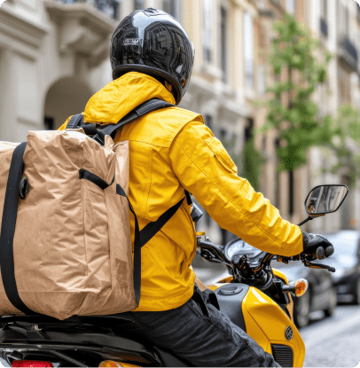 Urban motorbike courier with helmet