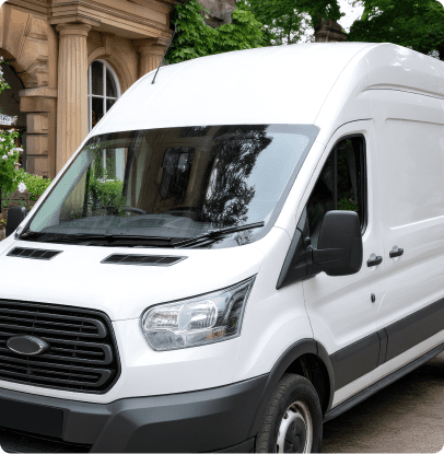 Modern white van in urban setting